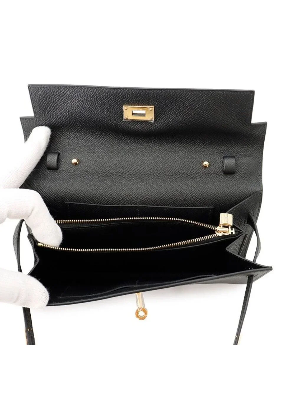 Hermes Kelly Wallet Long To Go Black Gold Epsom